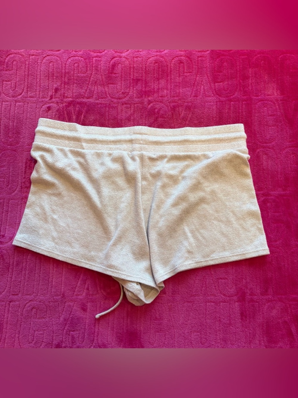 Garage light Pink / Beige Knit Lounge Shorts Y2K Cozy Low Rise - Picture 6 of 6